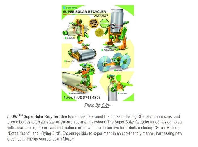 Super Solar Recycler on EMA's Technology in This Seasons Toys List