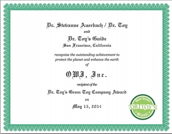 OWI wins Dr. Toy's Green Toy Company Award