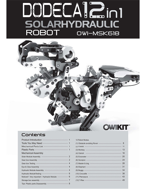 Dodeca 12 in 1 SolarHydraulic Robot Manual
